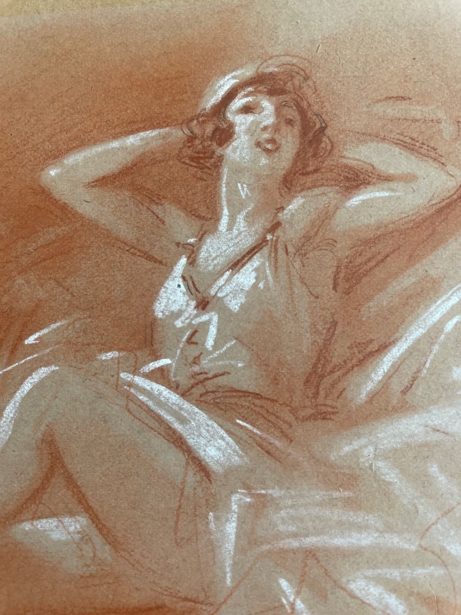 Sanguine originale, crayon et craie signée René Péan « Danseuse »1920-photo-3