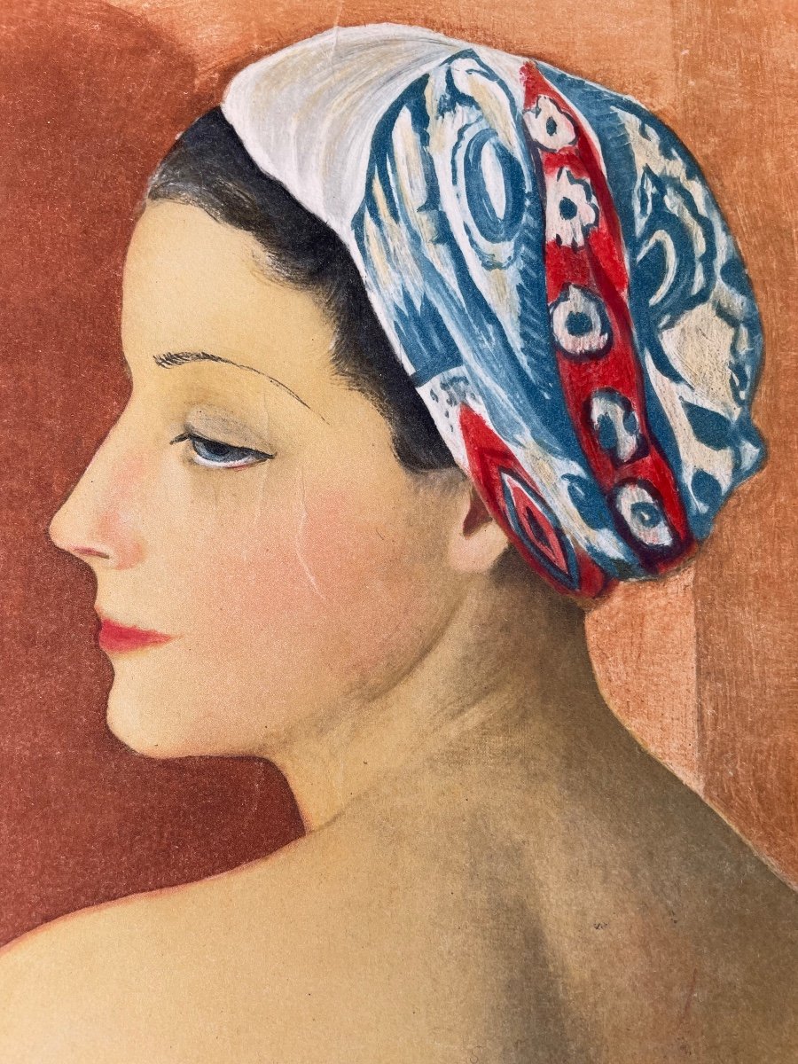 Aquatinte en couleurs signée Kisling « Nu assis au turban » 1952-photo-4