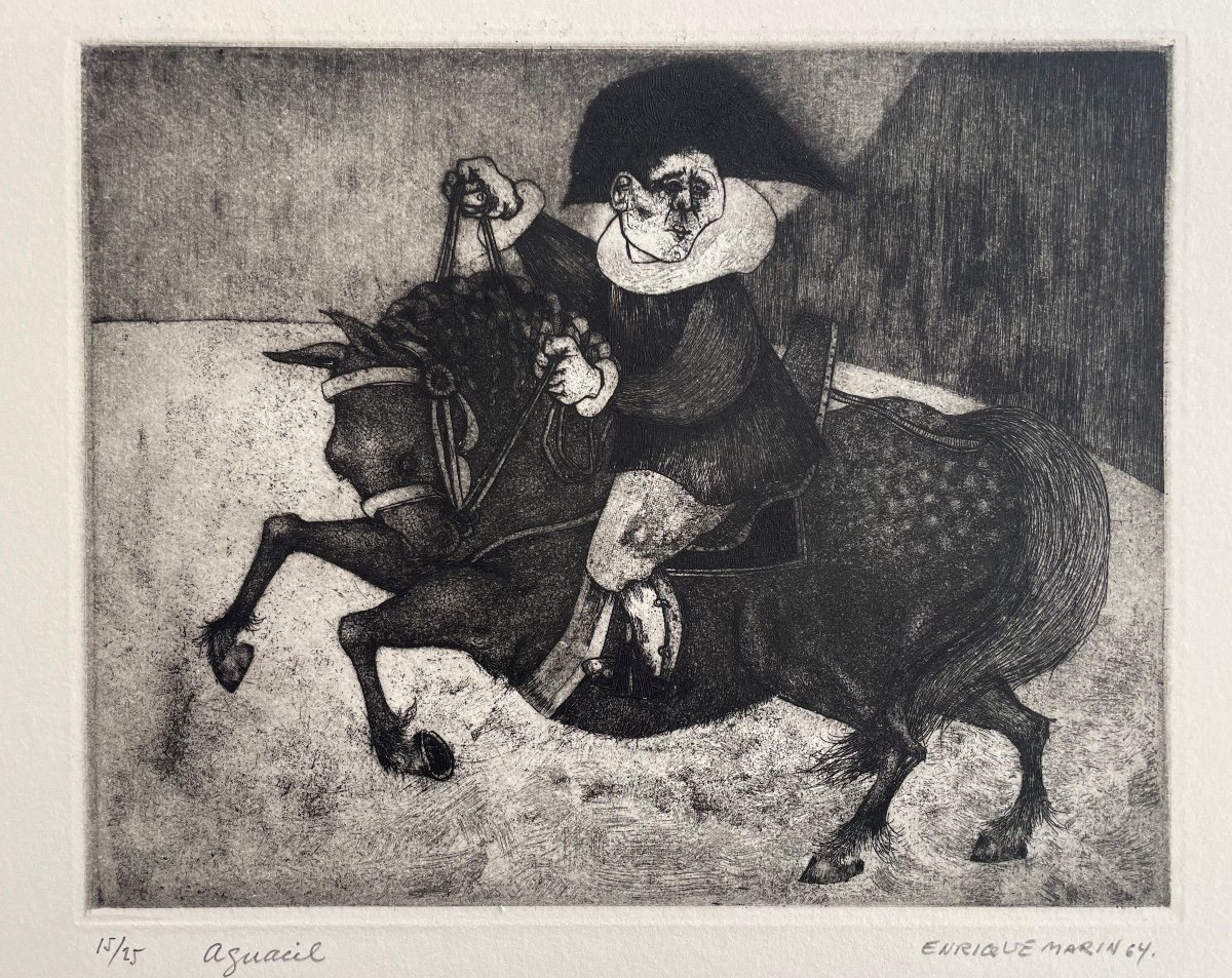 Etching Signed And Dated In Pencil By The Artist Enrique Marin "aguacil-shérif" 1964