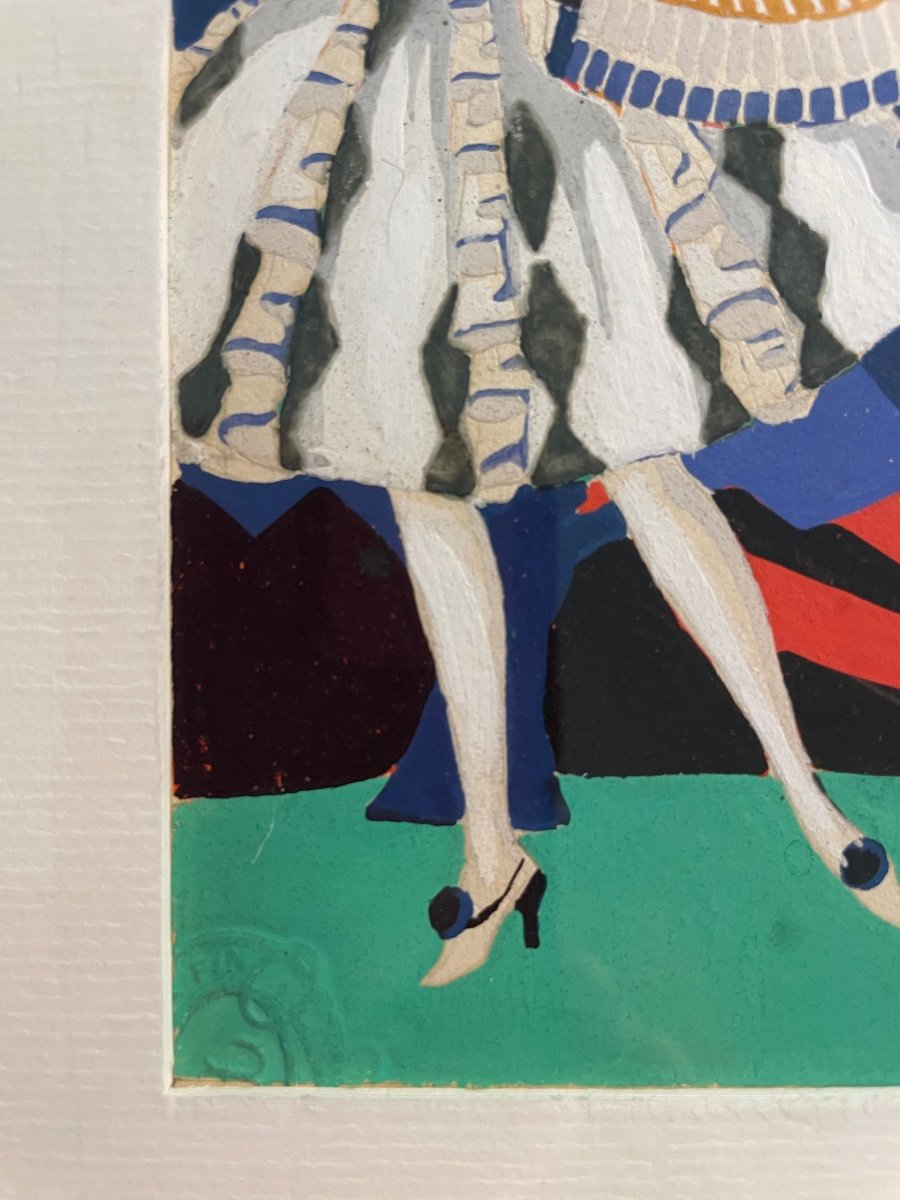 Gouache Originale des Années 30 « Pierrette à l’Accordéon »-photo-1