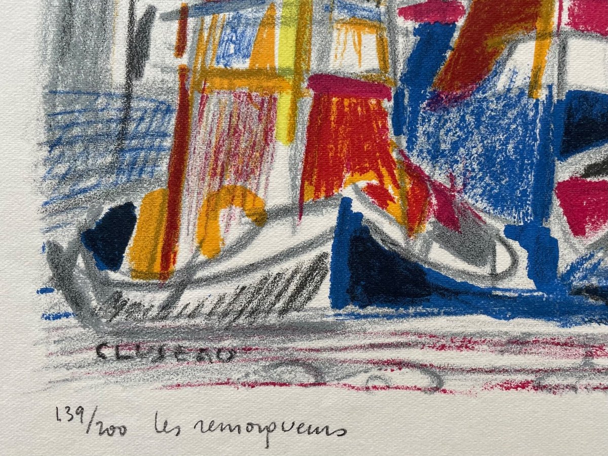 Lithograph "the Tugboats" Signed Jean Cluseau-lanauve-photo-2