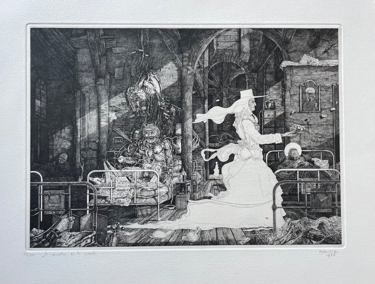 Original Etching Signed By The Bordeaux Artist Philippe Mohlitz "the Minister Of Health"-photo-3