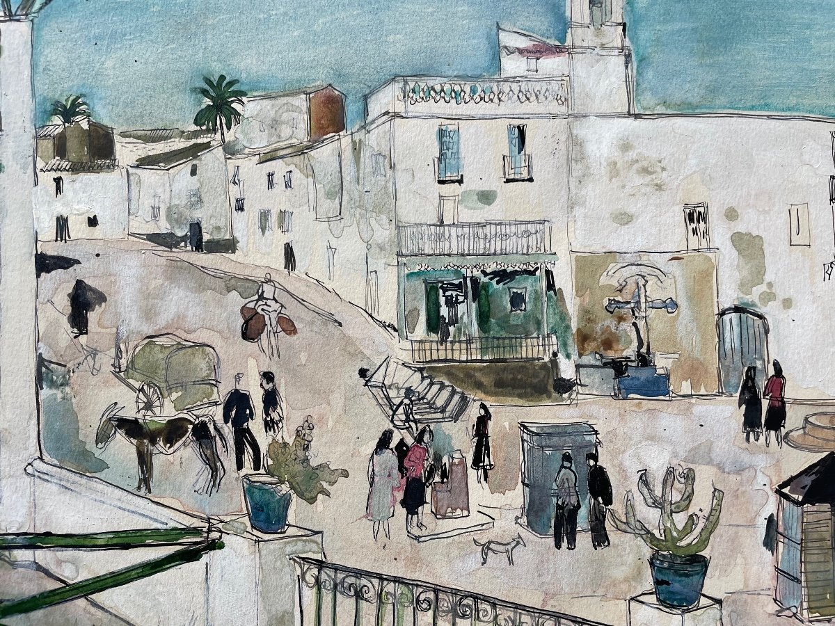 Aquarelle de « Séville » en Espagne Signée du  Peintre « Louis Vuillermoz »-photo-3