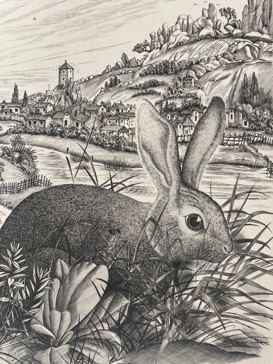 Chisel Engraving Technique Signed Norton "the Rabbit"-photo-2