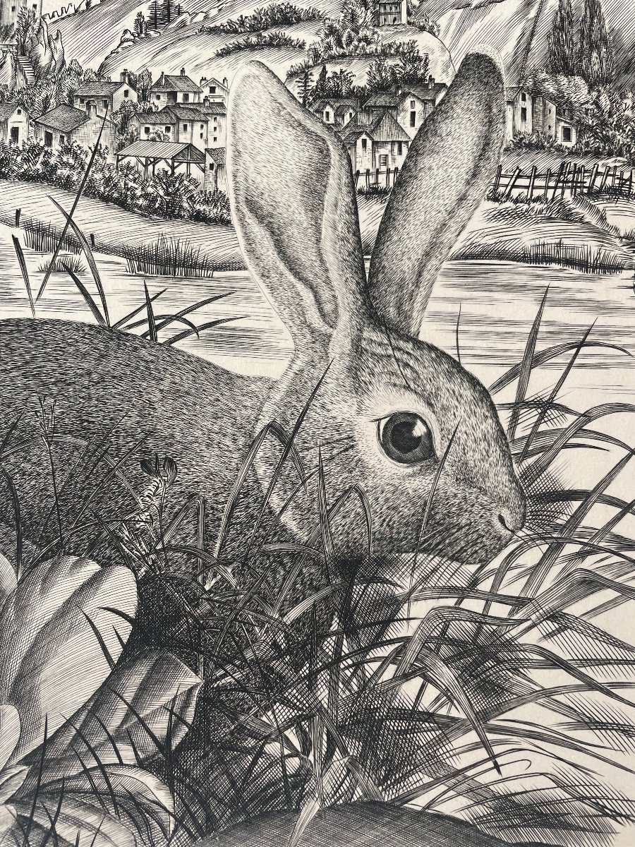 Chisel Engraving Technique Signed Norton "the Rabbit"-photo-3