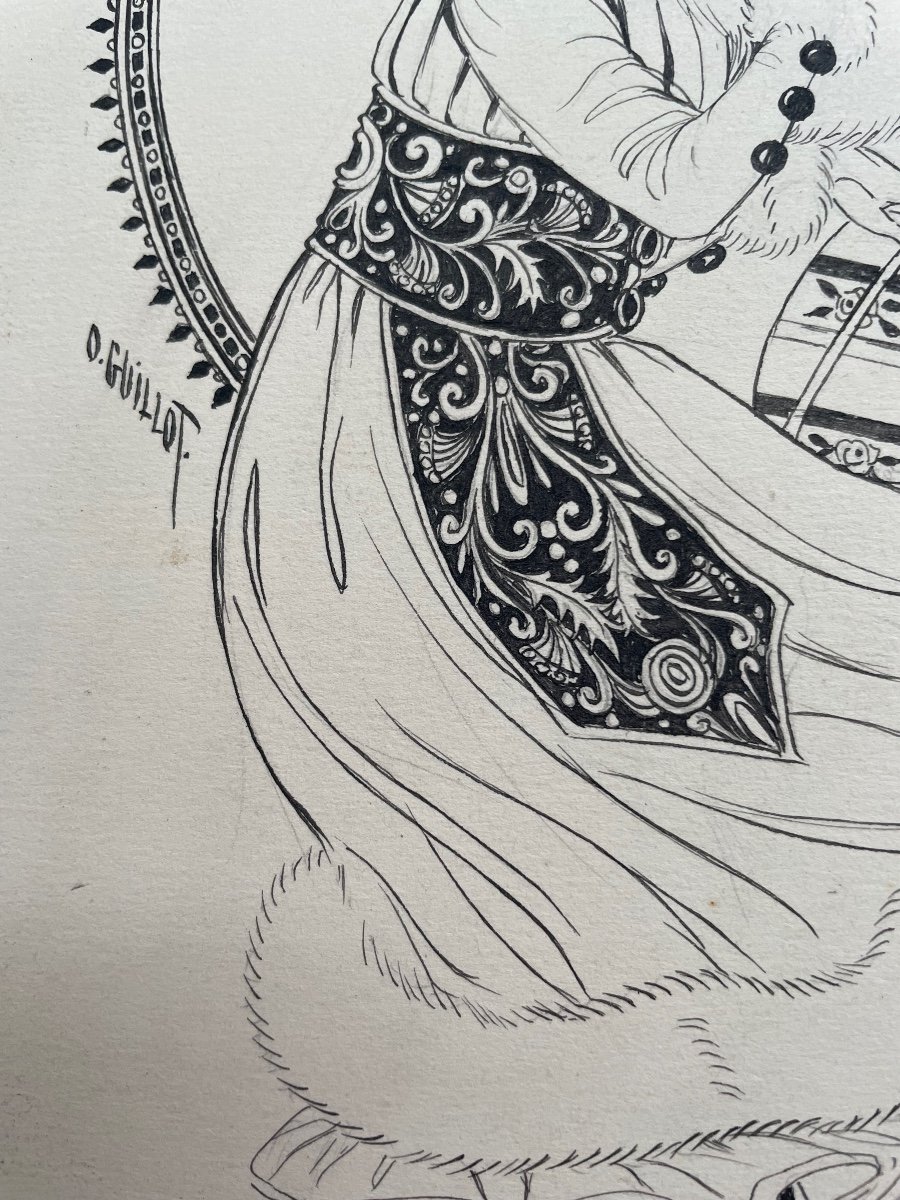 Dessin à l’Encre des Années 30 Signé Guillot «La Parisienne »-photo-4