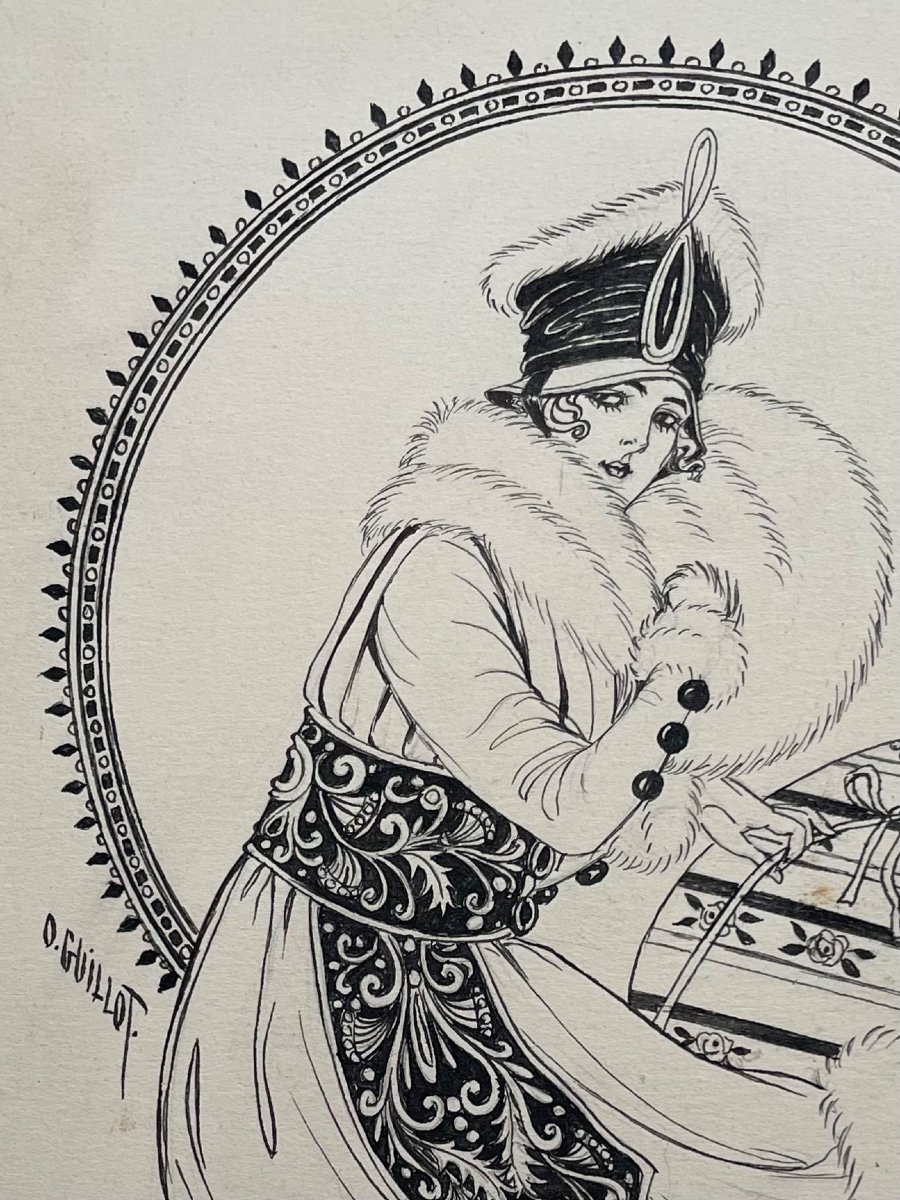 Dessin à l’Encre des Années 30 Signé Guillot «La Parisienne »-photo-1
