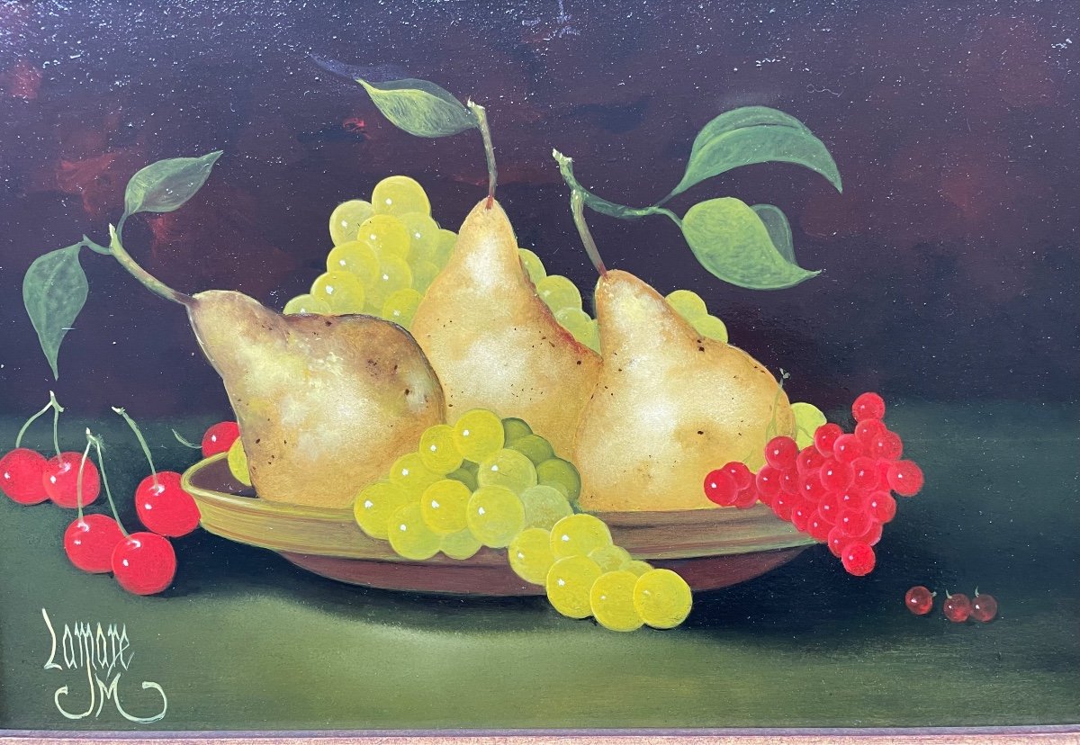 Oil “still Life With Fruits” Signed By The Peintre Jean-marie Lamare -photo-2