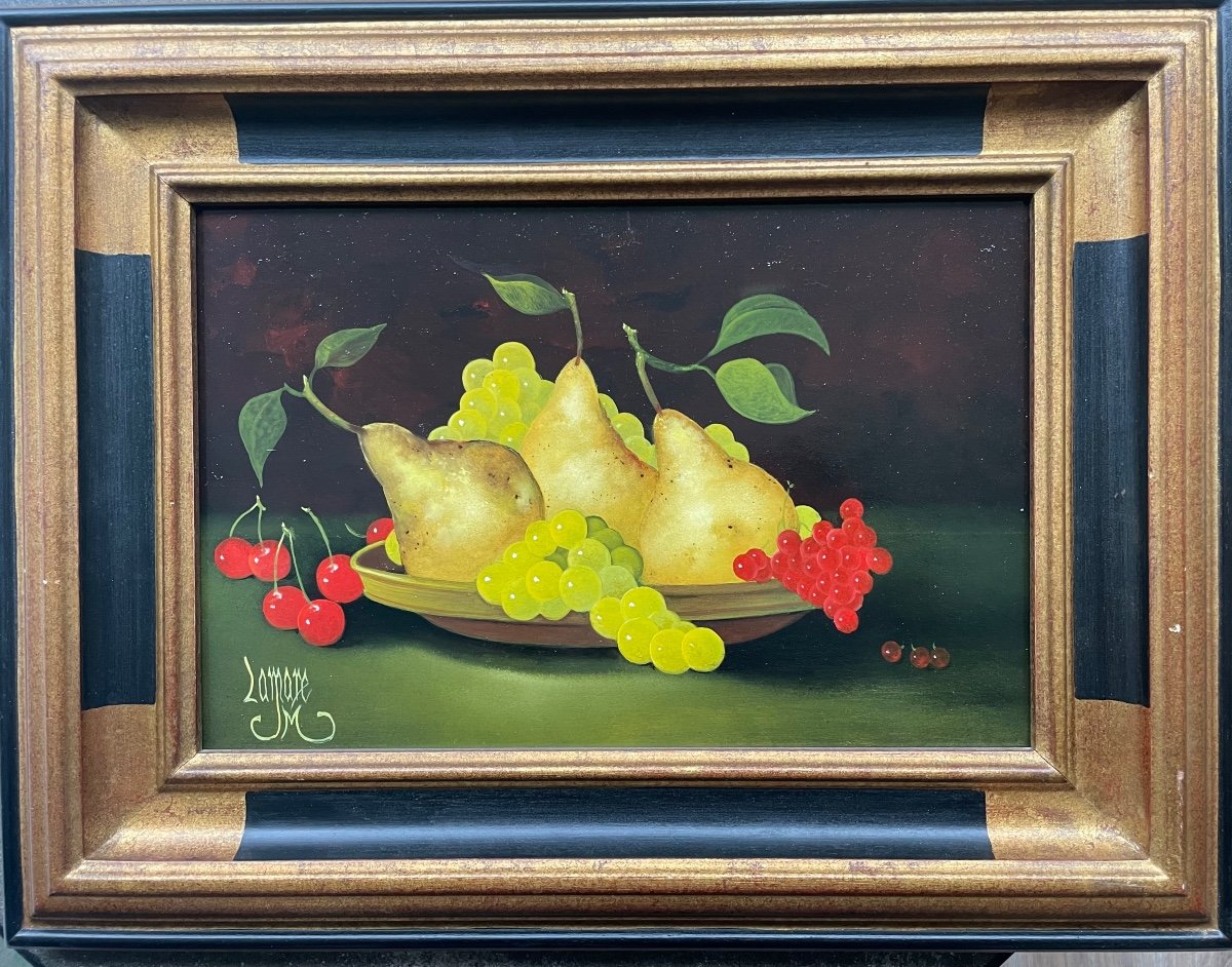 Oil “still Life With Fruits” Signed By The Peintre Jean-marie Lamare 