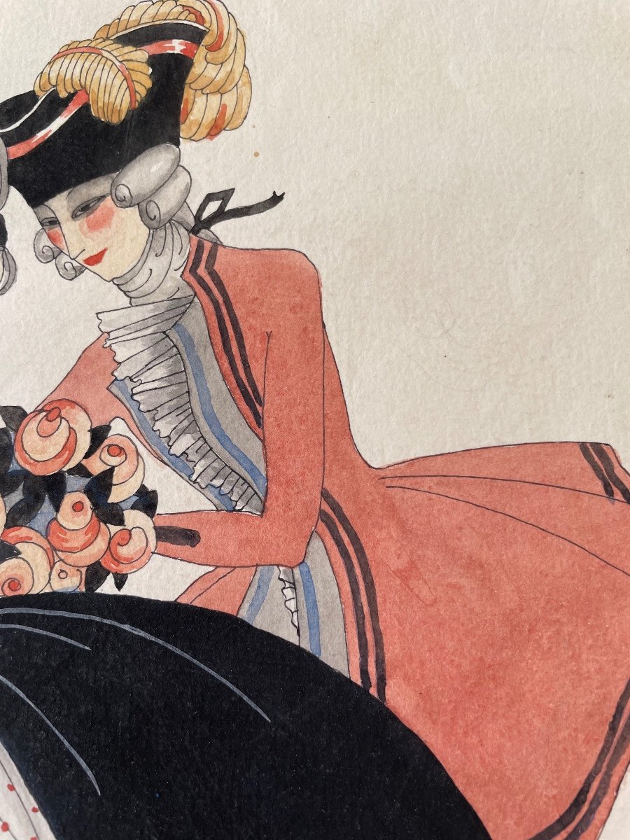 Elsie Denise Millon Rare Original Drawing From The 1920s Ink, Gouache And Watercolor -photo-4