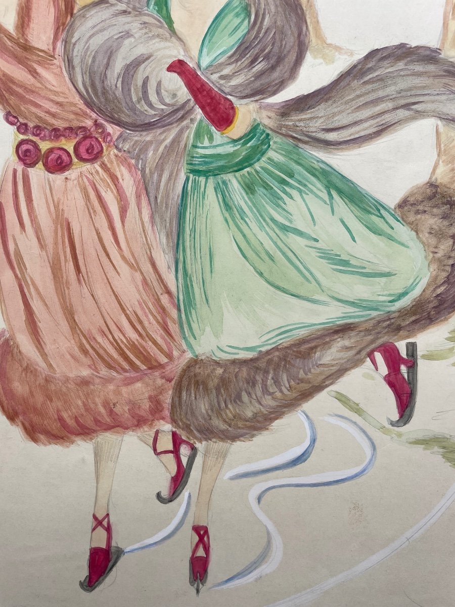 Watercolor From The 1930s “les Patineuses”-photo-4