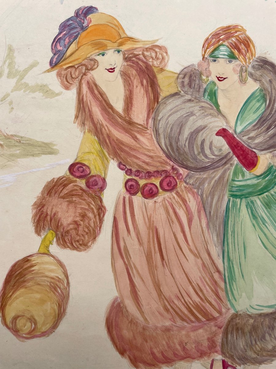 Watercolor From The 1930s “les Patineuses”-photo-2