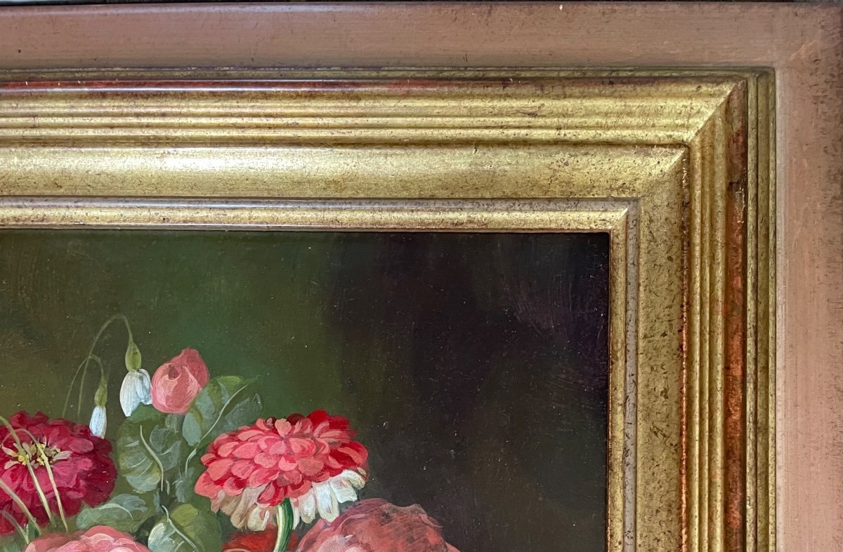 Floral Composition, Oil On Panel, With Its Original Frame.-photo-4