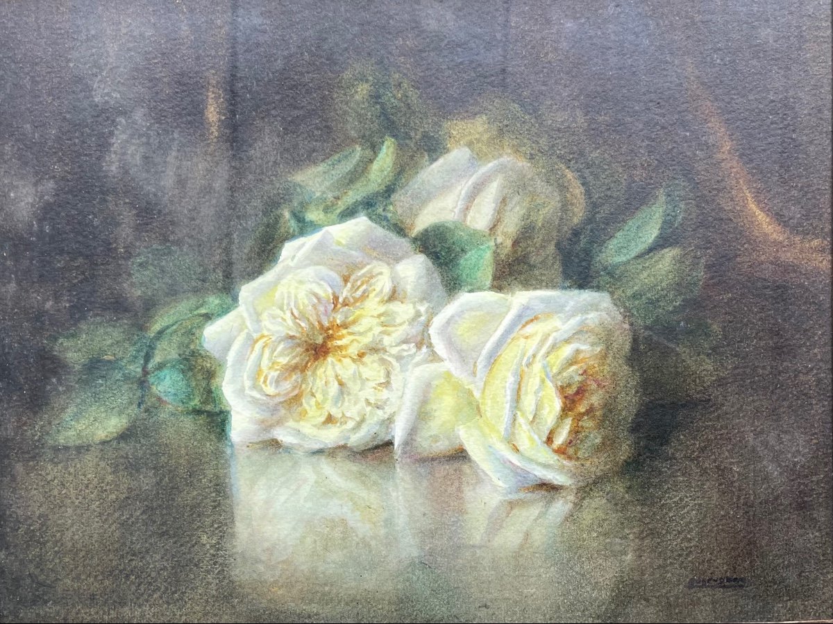 Watercolor Signed By The Painter Rosenstock “the Yellow Roses”-photo-2