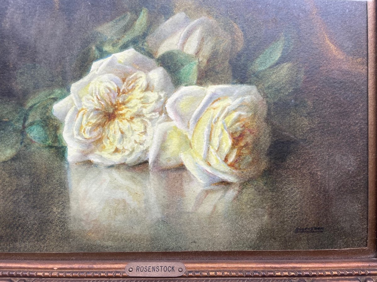 Watercolor Signed By The Painter Rosenstock “the Yellow Roses”-photo-4
