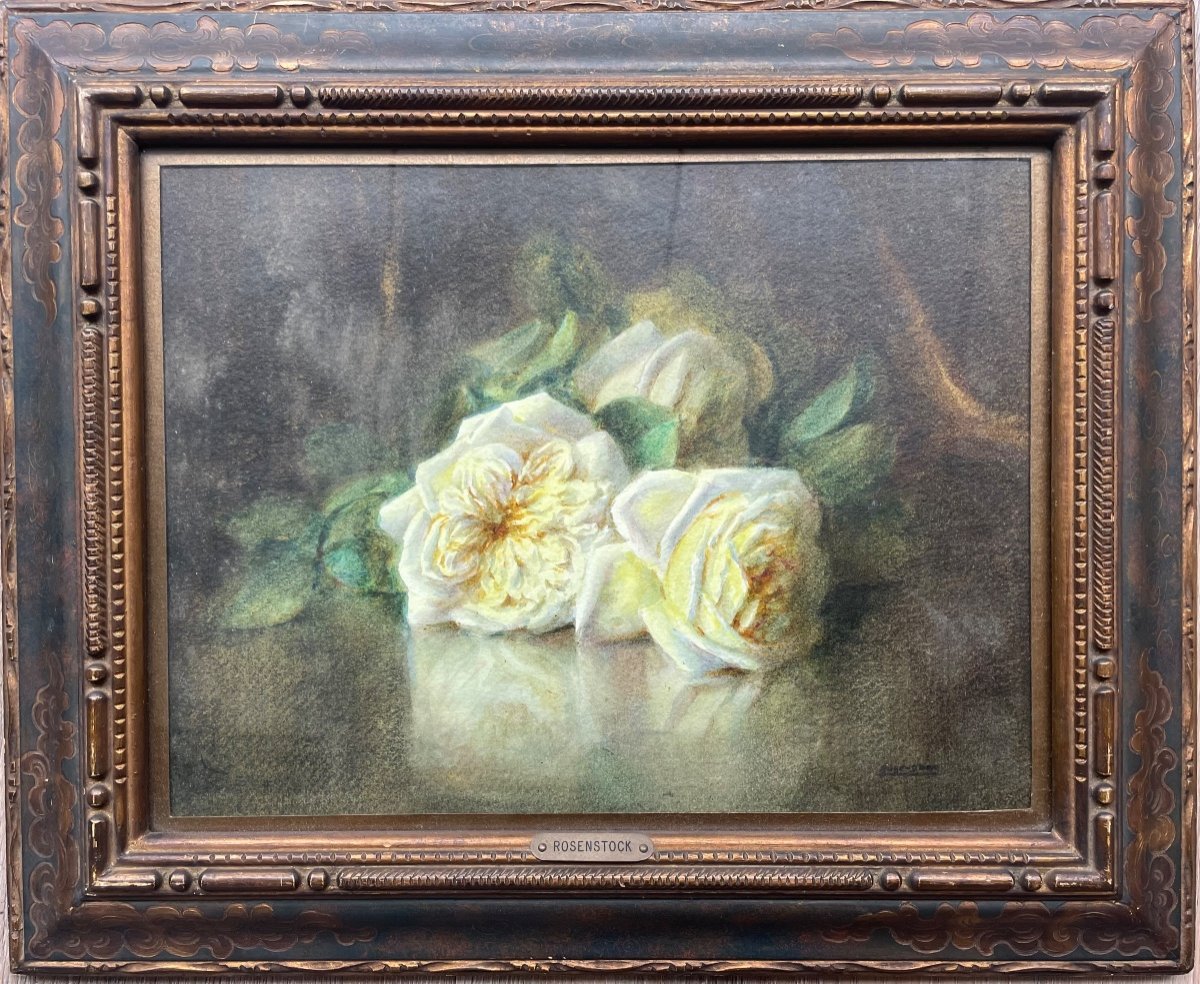 Watercolor Signed By The Painter Rosenstock “the Yellow Roses”
