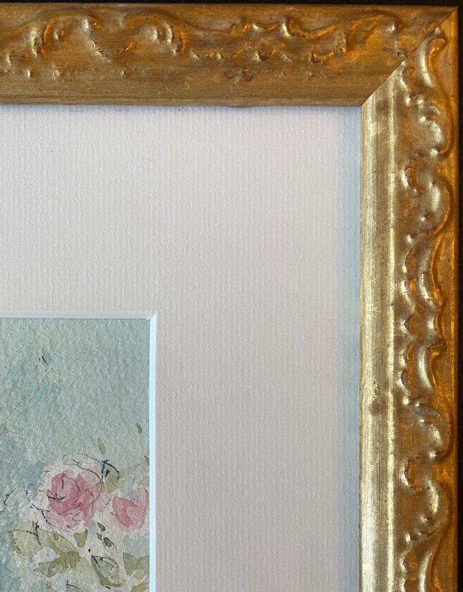 Watercolor “young Girl In A Flower Garden” Signed By The Painter Stromboni-photo-3