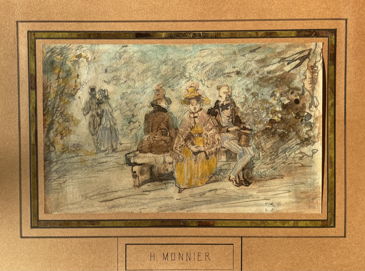 Henry Monnier Original, Watercolor And Wash 19th Century-photo-1