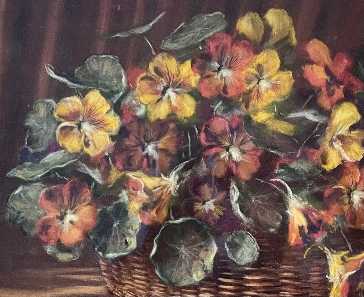 Nature morte, composition florale, pastel original, signé du peintre Daniel Rocquelin, fleurs.-photo-3