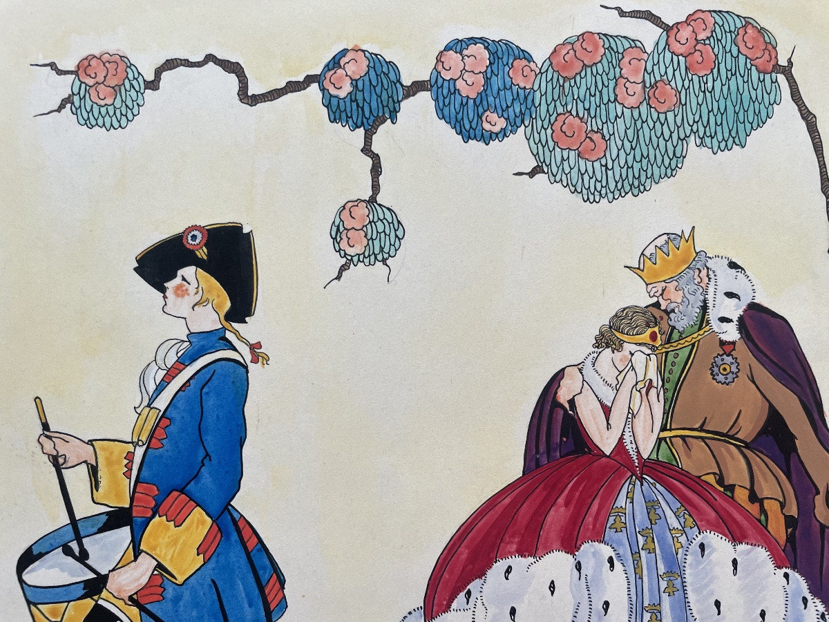 Traditional Nursery Rhyme "three Young Drummers" Drawing From The 1930s By Coleth.-photo-4