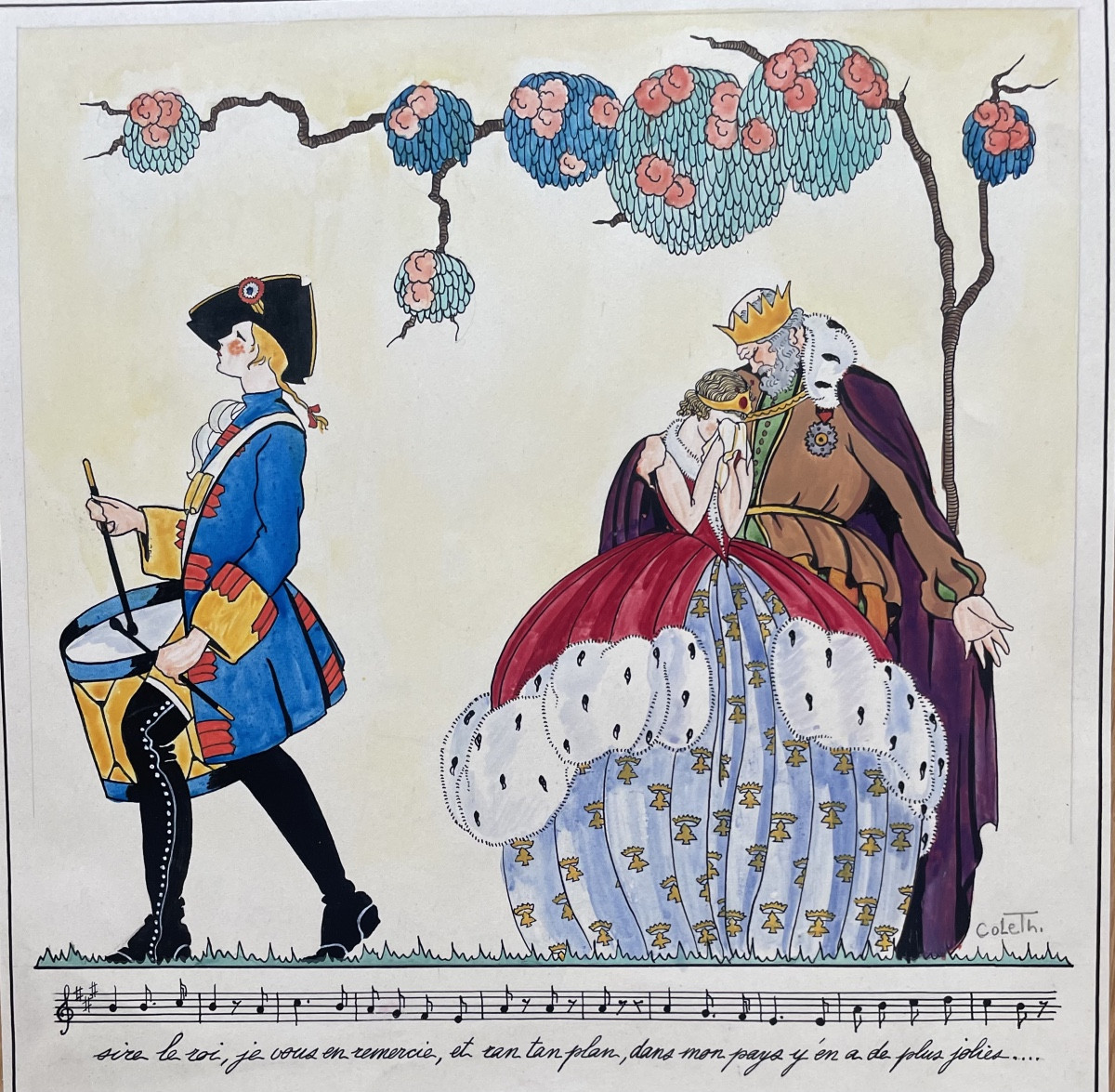 Traditional Nursery Rhyme "three Young Drummers" Drawing From The 1930s By Coleth.