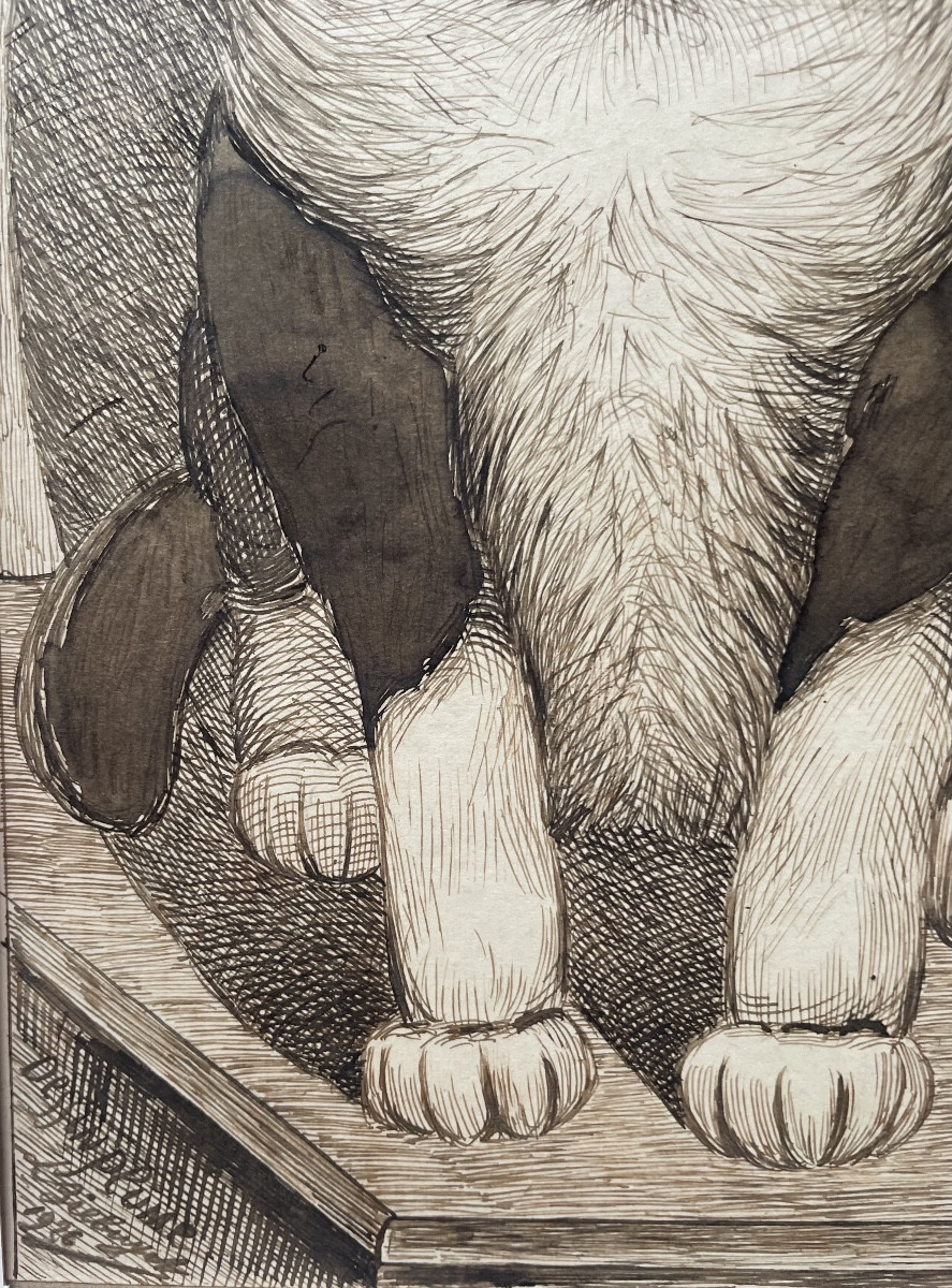 Pen Drawing Dated 1926, "cat," Large Kitten, Signed L. Bilbuyet-photo-3