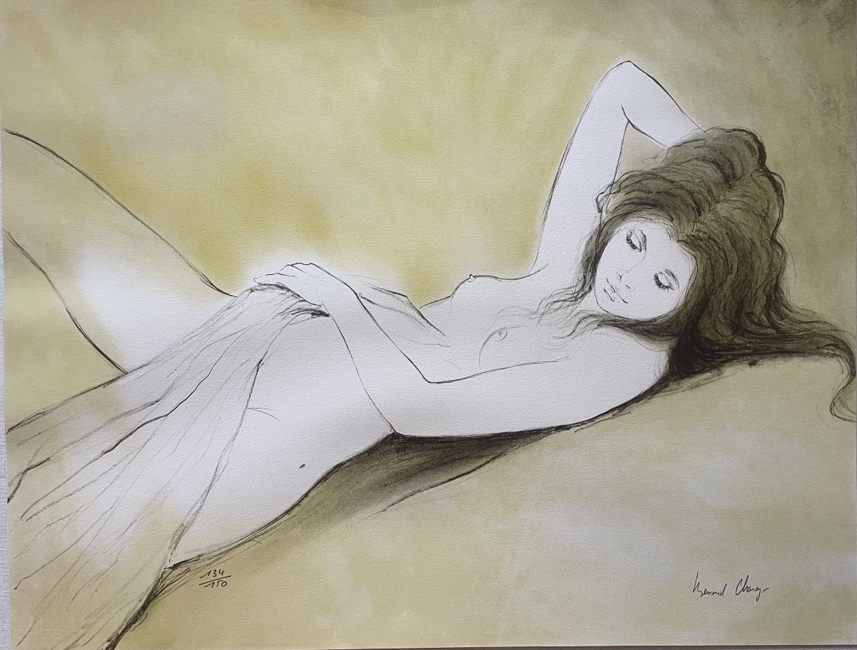 Nu féminin, lithographie signée de l’artiste Bernard Charoy 