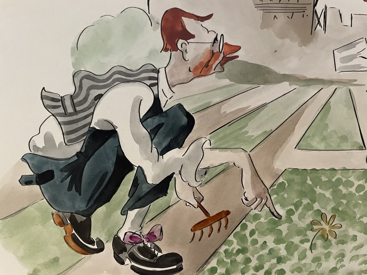Humorous Watercolor And Ink Drawing From The 1920s, "a Boulevard In Laeken In 1915-1916," Belgium-photo-4