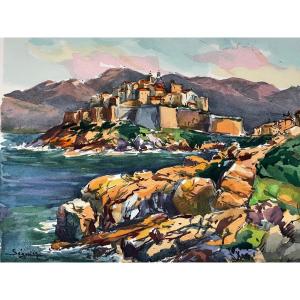 Lithographie des années 50 «Calvi la Citadelle » Corse