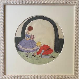 Gouache Signed "calvet-rogniat" Illustration Pour La Comtesse De Ségur