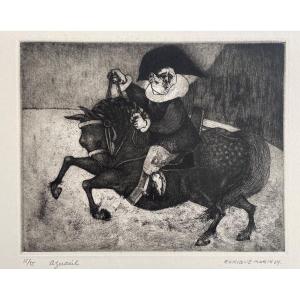 Etching Signed And Dated In Pencil By The Artist Enrique Marin "aguacil-shérif" 1964