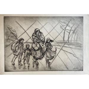 Pointe Sèche Signée au Crayon « Théophile-Alexandre Steinlen » 1915
