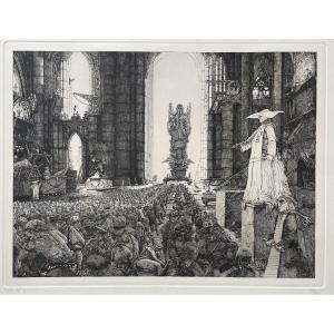 « building" Original Fantasy Signed Etching By Bordeaux Artist Philippe Mohlitz