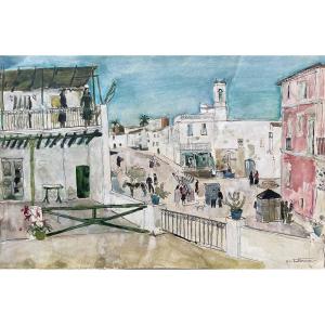 Watercolor Of "seville" In Spain By The Painter "louis Vuillermoz"