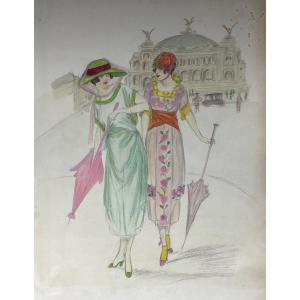 « l’opéra  Paris Watercolor From The 30s