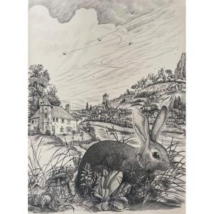 Extraordinaire Gravure Originale au Burin Signée par l’Artiste Norton «Le Lapin »