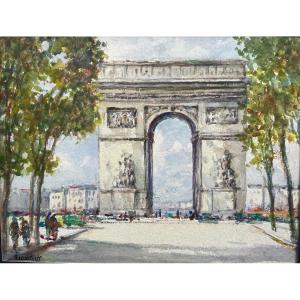Superb Watercolor Of Paris Signed By The Painter Isidore Rosenstock “arc De Triomphe”