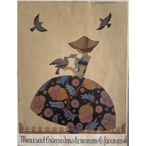 Denise Millon  Dessin Original «Mieux Vaut l’Oiseau dans la Main que le Faisan qui Vole »