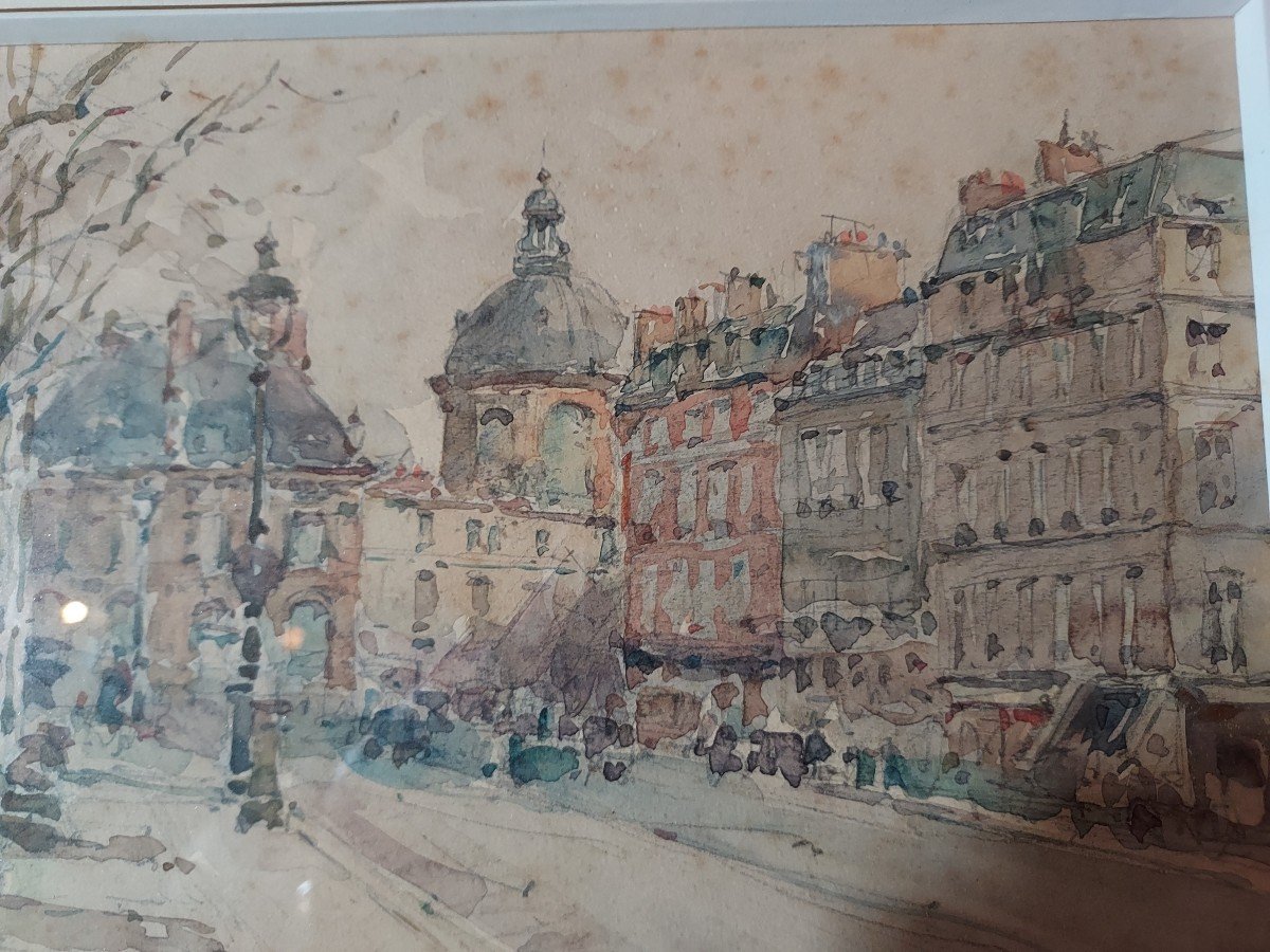 View Of Paris, Institut De France, Watercolor By Jean Nicol-photo-3