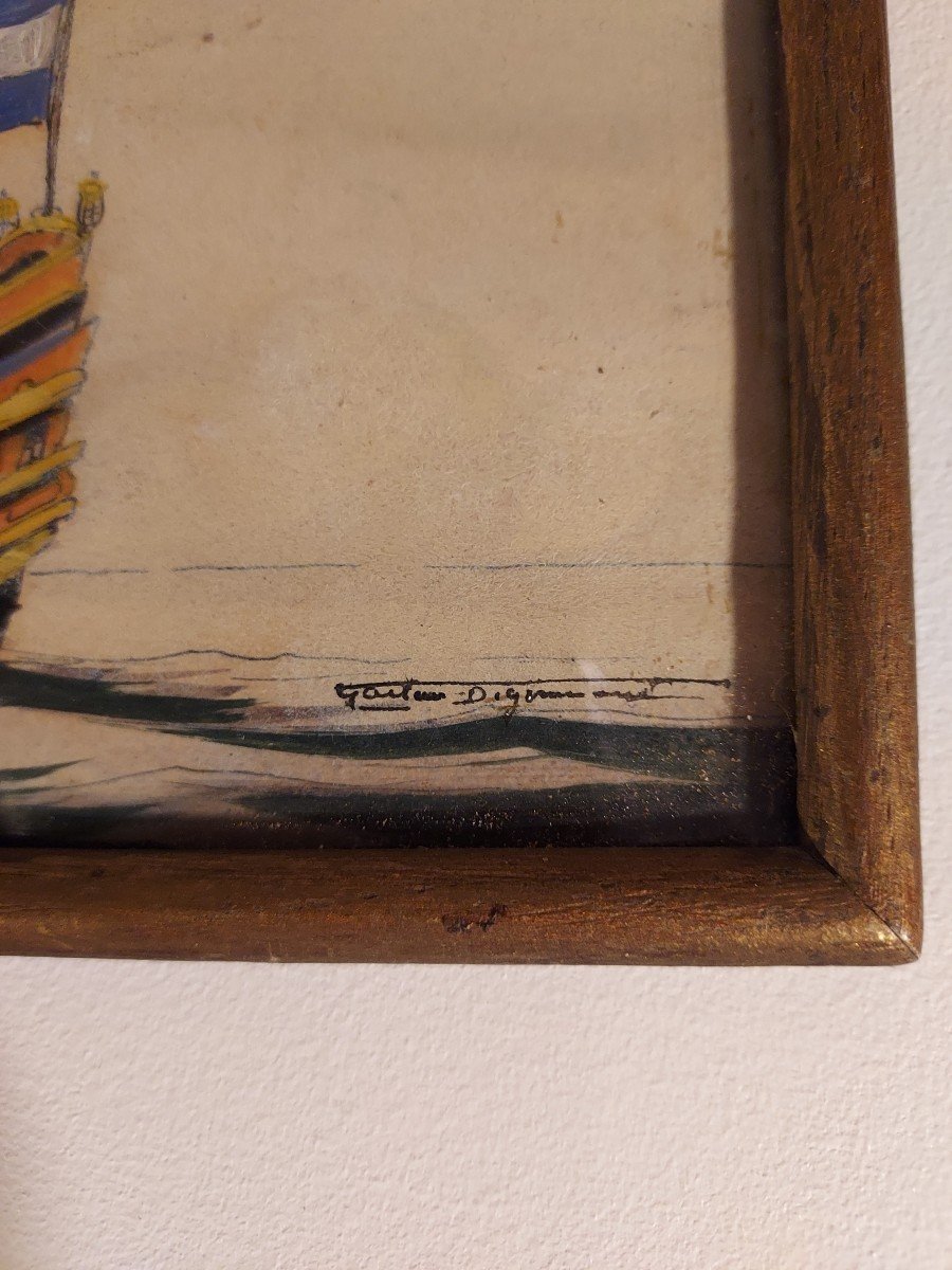 Marine Representing A Sailboat In Gouache And Paper-photo-4