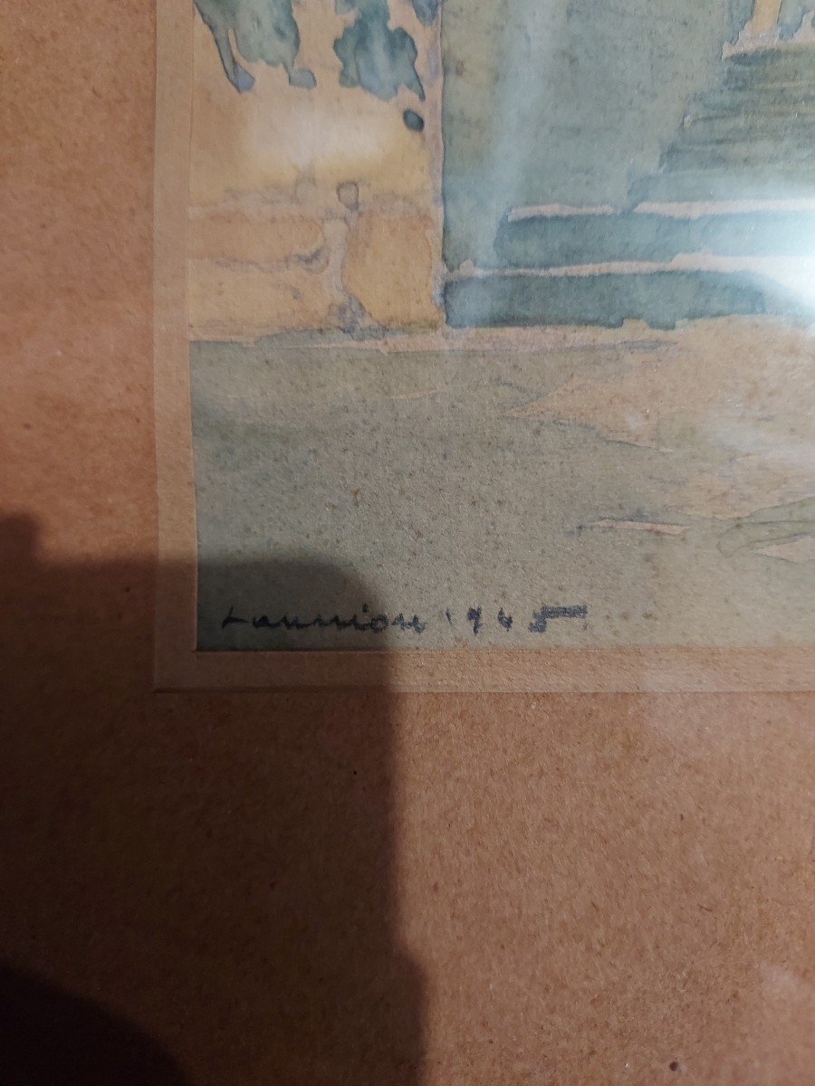 Tableau Aquarelle De Lannion Par Jean Nicol 1945-photo-2