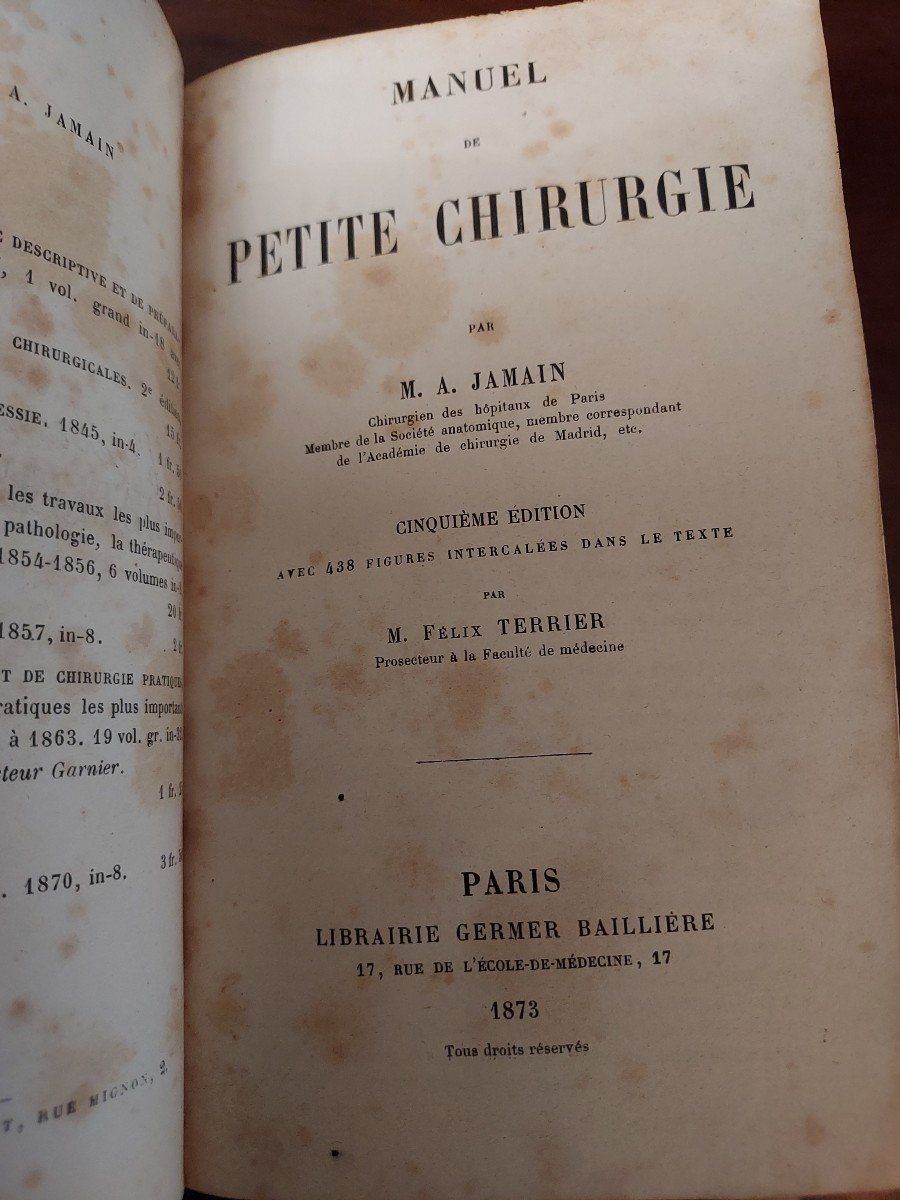 A Jamain Manuel De Petite Chirurgie 1873 Old Medicine Book-photo-1
