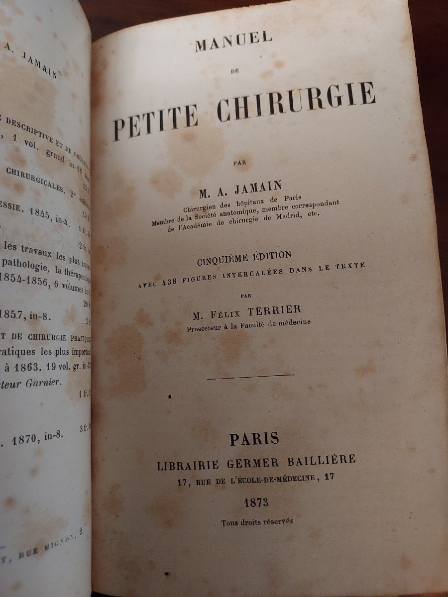 A Jamain Manuel De Petite Chirurgie 1873 livre de médecine ancien-photo-1