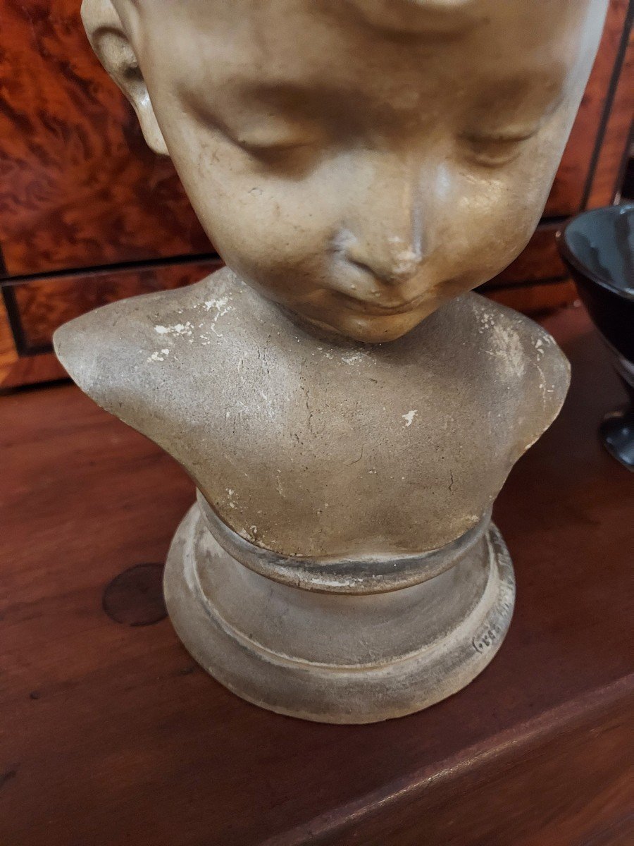 Bust Of A Child In Sandstone By émile Muller (1823-1889)-photo-4