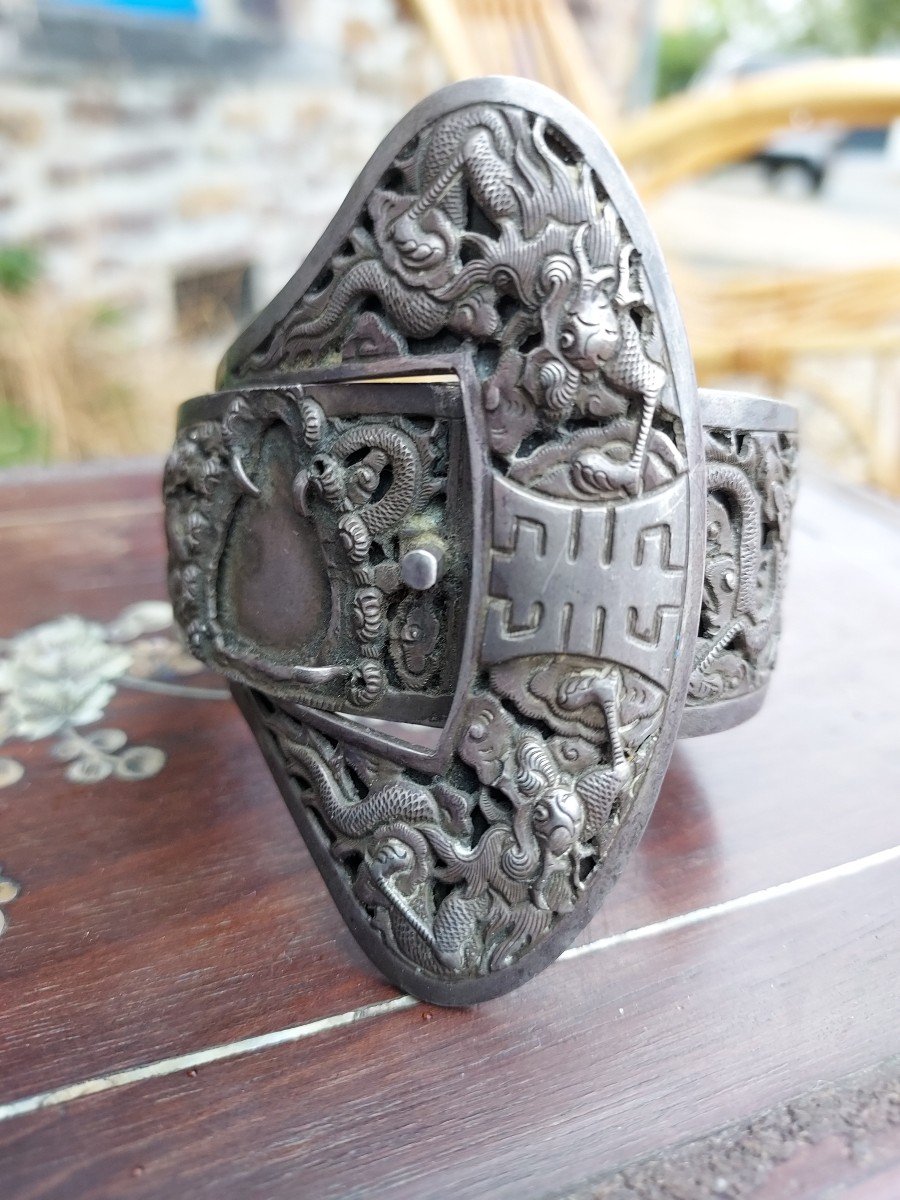 Cuff Bracelet In Chinese Silver Decor Of Dragons-photo-4