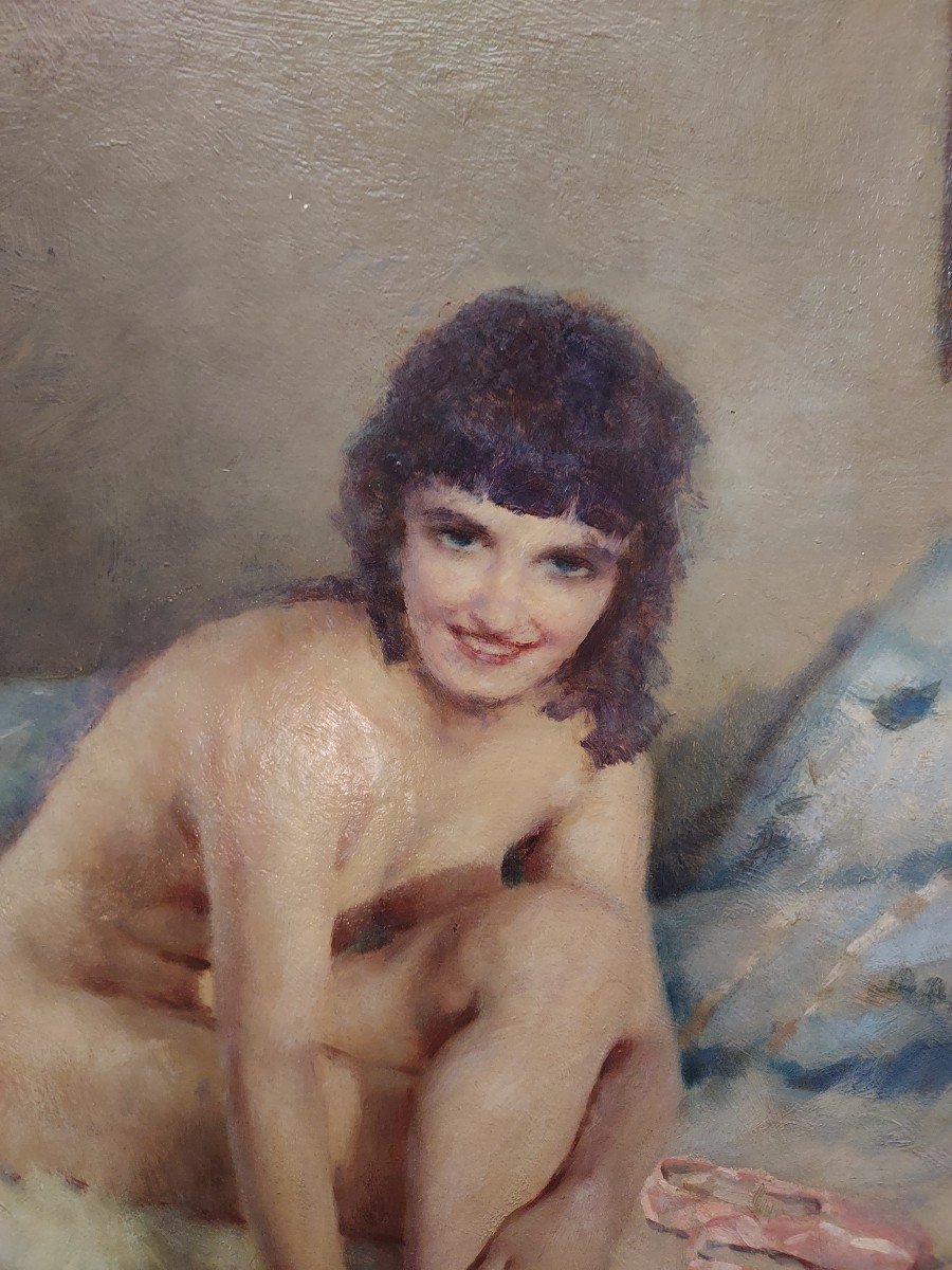 Tableau Huile Sur Panneau "le Repos" Lucien Grandgerard (1880-1970) -photo-3