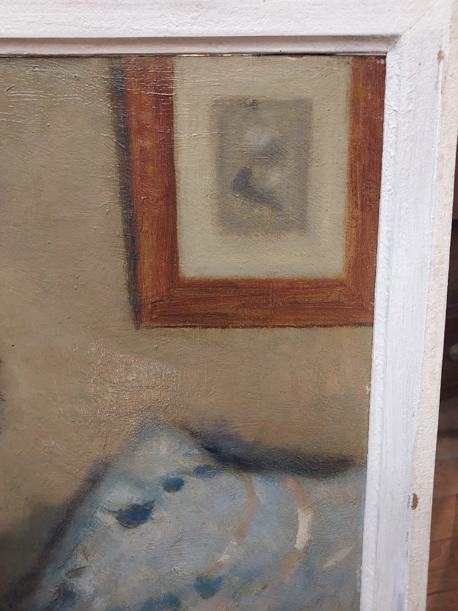 Tableau Huile Sur Panneau "le Repos" Lucien Grandgerard (1880-1970) -photo-4