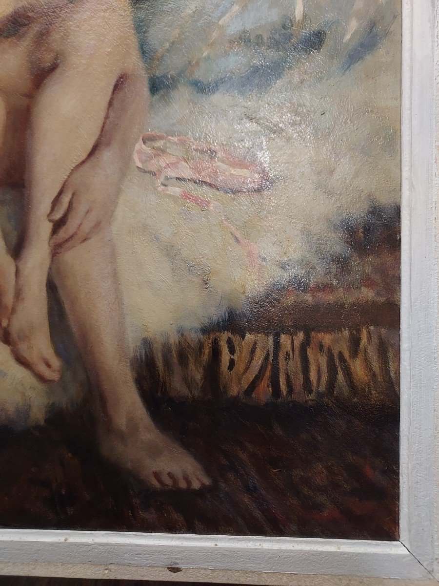Tableau Huile Sur Panneau "le Repos" Lucien Grandgerard (1880-1970) -photo-3