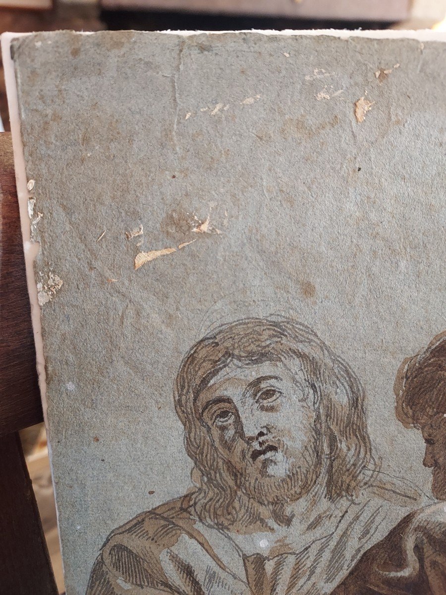 Old 19th Century Drawing After Rubens The Pilgrims Of Emmaus-photo-3