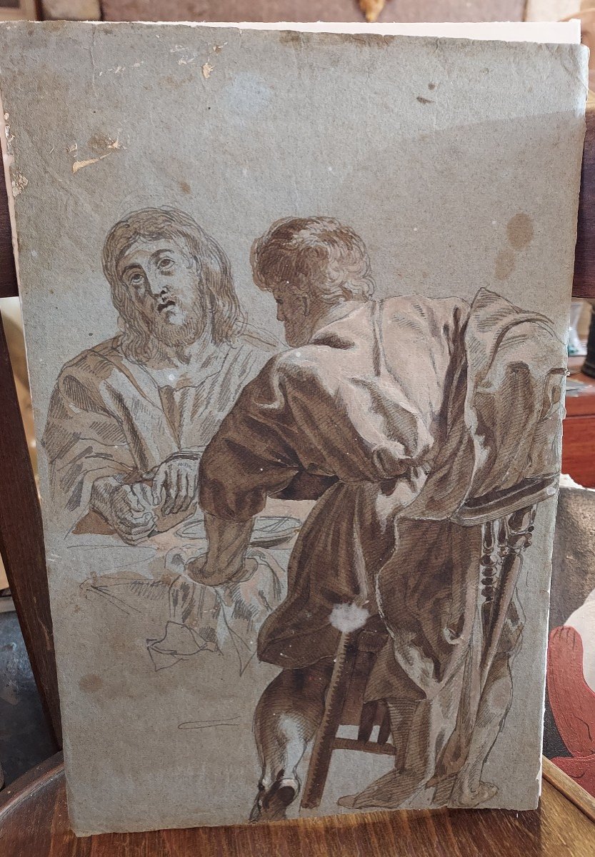 Old 19th Century Drawing After Rubens The Pilgrims Of Emmaus